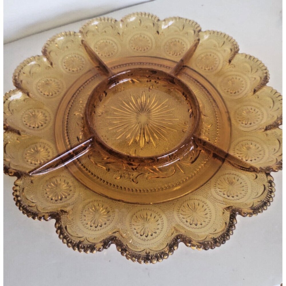 Brockway Glass AMBER "AMERICAN CONCORD" - 5 Section Divided Plate 1970's